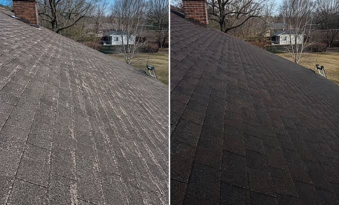 Roof rejuvenation before on the left and after on the right