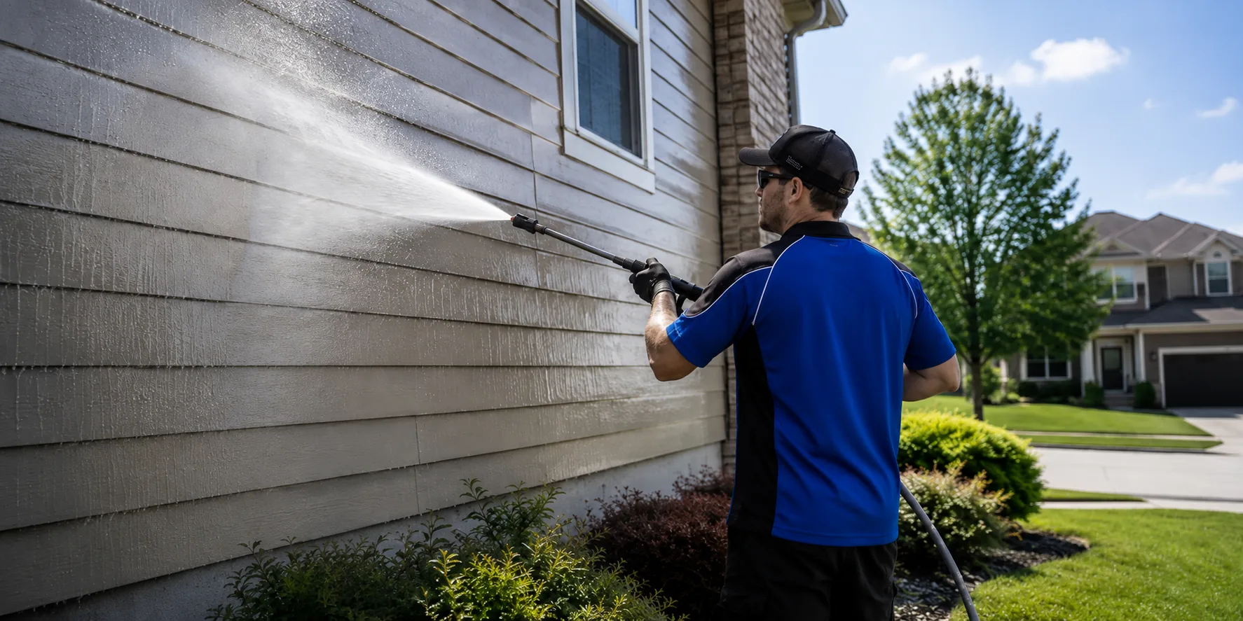 Prime Softwash technician washing a home
